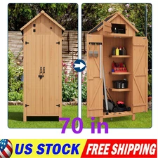 Outdoor 70" Tall Wood Garden Tool Cabinet Storage Shed w Floor&Adjustable Shelve