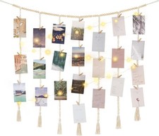 Mkono Macrame Hanging Photo Display Wall Decor with String Large, Ivory