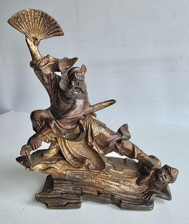 VERY RARE OLD CHINESE BRONZE TEMPLE GOD TRACES OF GILDING CHARACTER MARKS