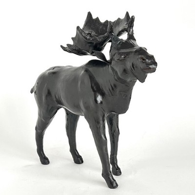 Black Liberty Style Leather Wrapped Moose Statue Figurine 12  Tall Vintage