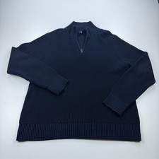 J Crew 1/4 Zip Pullover Sweater Mens Large Navy Blue Cotton Knit Preppy Casual
