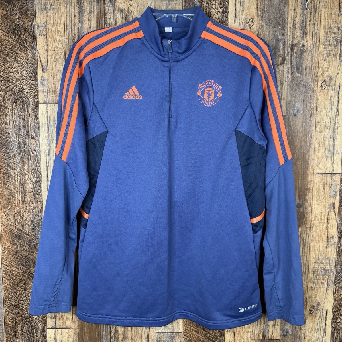 Manchester United Blue 1/4 Zip Top Training Sweatshirt Adidas