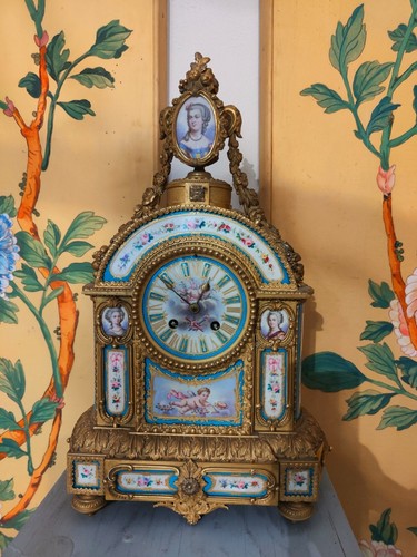 Bellissimo Orologio in Bronzo Dorato E Porcellana di Sevres, Epoca: XIX Secolo - Foto 5 di 9