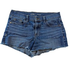 Old Navy Boyfriend Shorts Womens Size 8 Blue Denim Distressed Cut-Off Stretch