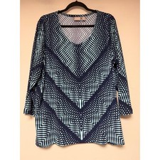 Chico's Geometric Chevron V-Neck Tunic Top Womens Size 3 XL Blue Aqua 3/4 Sleeve