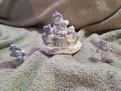 Snow Buddies Tea Party Vintage Figurine 2000 And 2 Small 2 Inch Figurines