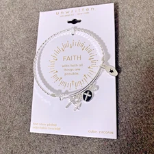 Unwritten Silver-Plated Cross Faith Multi Charm Twist Design Bangle Bracelet NWI