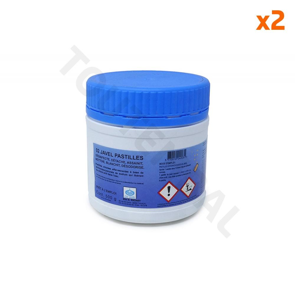 Pastilles de Javel effervescentes blanchissantes pour canalisations et WC lot de 2 pots