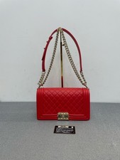 Chanel Medium Boy Flap Red Quilted Lambskin Gold HW Shoulder Bag Auth