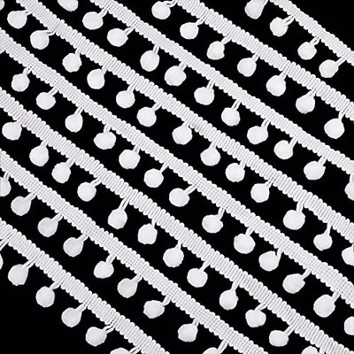  22 Yards Pom Poms Balls Fringe Trim, 24mm Trim Fringe 20 Yards/24mm White