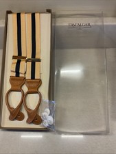 Trafalgar Suspenders New In Package Navy Stripe On Beige Yellow Grosgrain