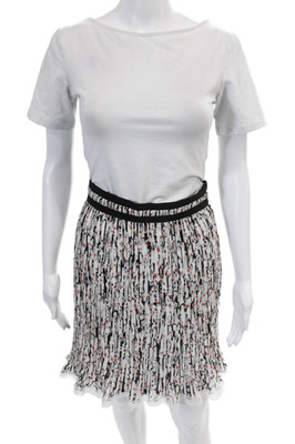 Carven Womens Abstract Printed Ruffle Hem Zipped Lined Mini Skirt White Size 42