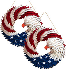 2 Pcs 4Th of July Hanging Door Sign Eagle Wreath 250Th Anniversary Decorations P