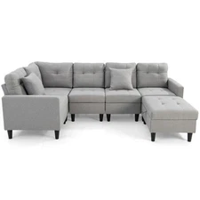 L-shaped Sectional Corner Sofa Set Living Room Furniture w/Storage Ottoman Grey