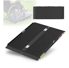 Nelyrho 2FT Folding Wheelchair Ramp Quick-Lock Non-Slip Aluminium Portable Black