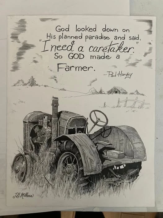 Arte entintado original "God Made a Farmer" de JB Milhoan Foto 2 de 2