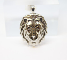 Gold Pendant Lion Head Diamond Eyes White Gold Animal Charm Hallmarked Heavy 5.3