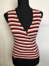 Express Womens Sleeveless Striped Wrap V Neck Shirt Size XS NWT