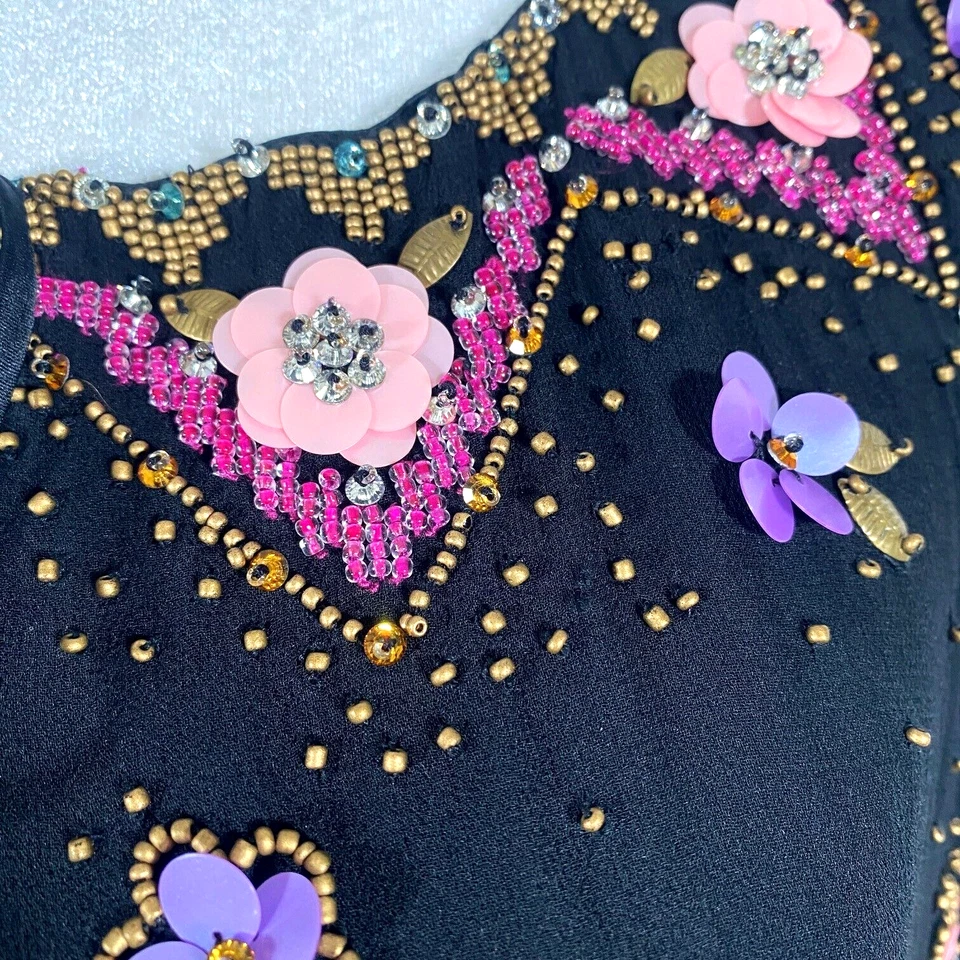 Matthew Williamson Silk Blk Embroidery Floral Dress Size 8 - Image 4 of 4