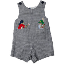 Vintage Samara Black Seersucker Plaid Baseball Appliqu Romper Sz 24 mths