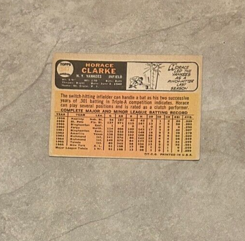 1966 Topps Horace Clarke #547 New York Yankees High # Short Print SP - Picture 2 of 2