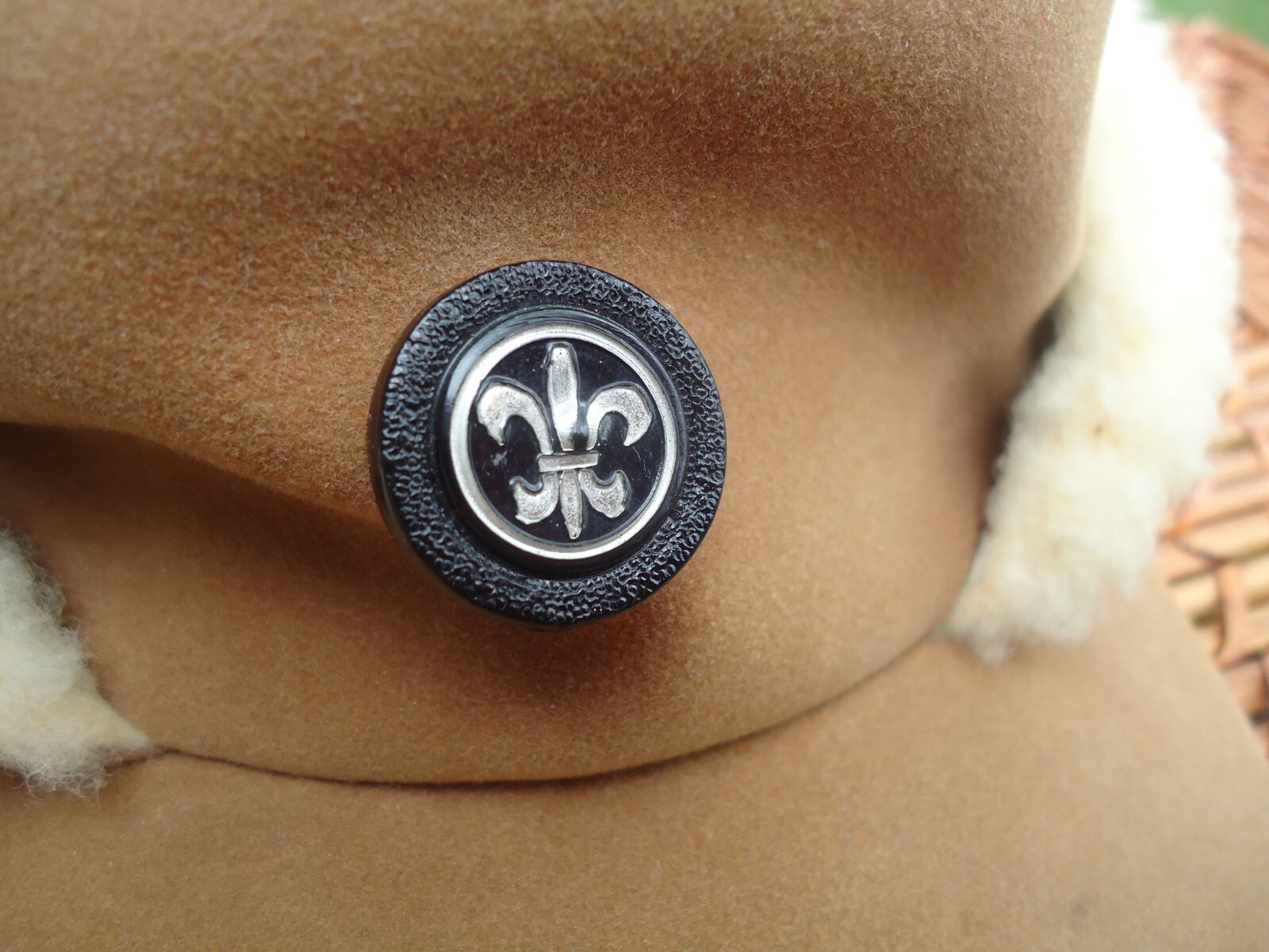 VTG Camel Suede Sheepskin Shearling Winter Cap Hat Childs(?)Size M Inner Flap