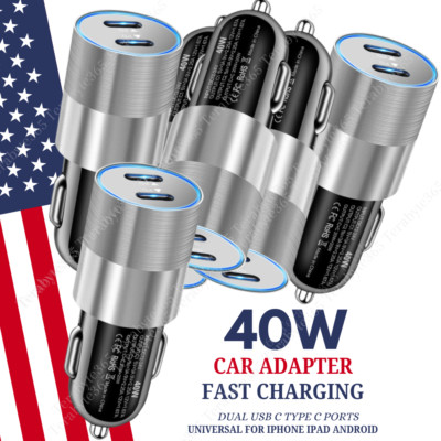 Car Adapter Fast Charger 40W Dual USB C Type C Block For iPhone iPad Samsung Lot