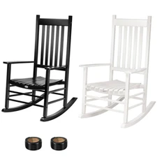 Oversized Wooden Rocking Chair w/ Anti-Slip Strips for Indoor, Porch, Garden