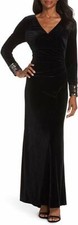  Vince Camuto Women's Long Sleeve Gown with Sequin Cuff, Black, 4