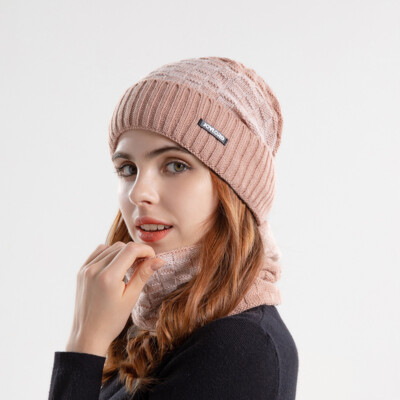 Winter Beanie Hat & Scarf Set – Thick Fleece Lined, Windproof, Slouchy Knit Skull Cap & Neck Warmer, Light Pink - View #5