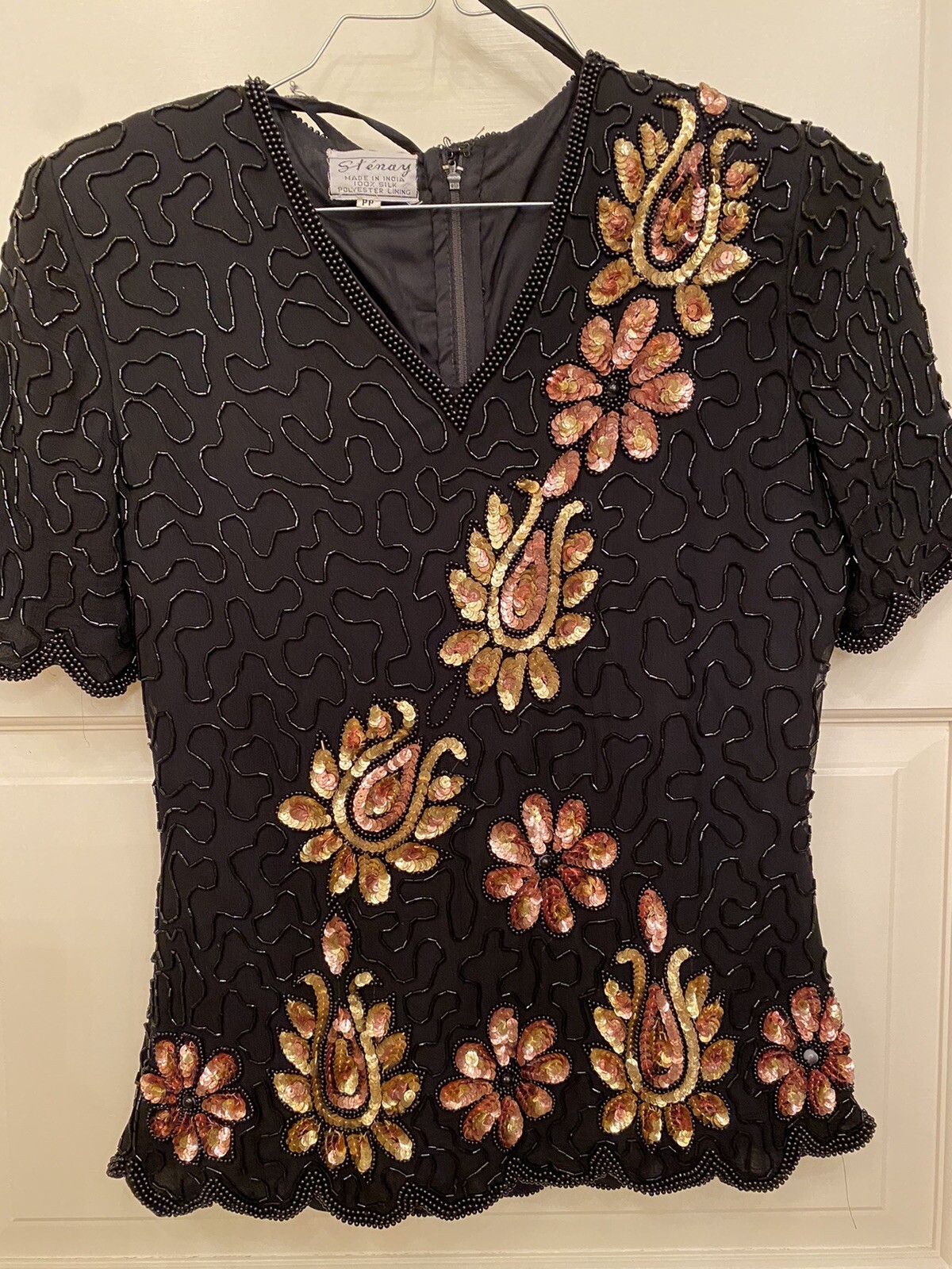 Vintage Stenay Black Beaded Sequin Holiday Top 80’s Cocktail Party Christmas image 3
