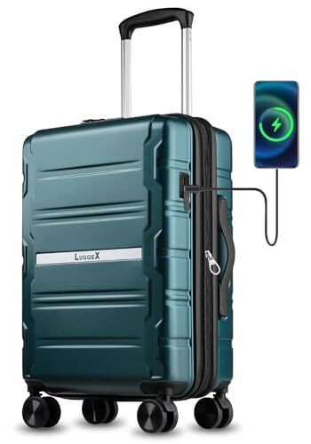 Carry on Luggage Airline Approved, Polycarbonate Hard Shell Suitcase with Cha...