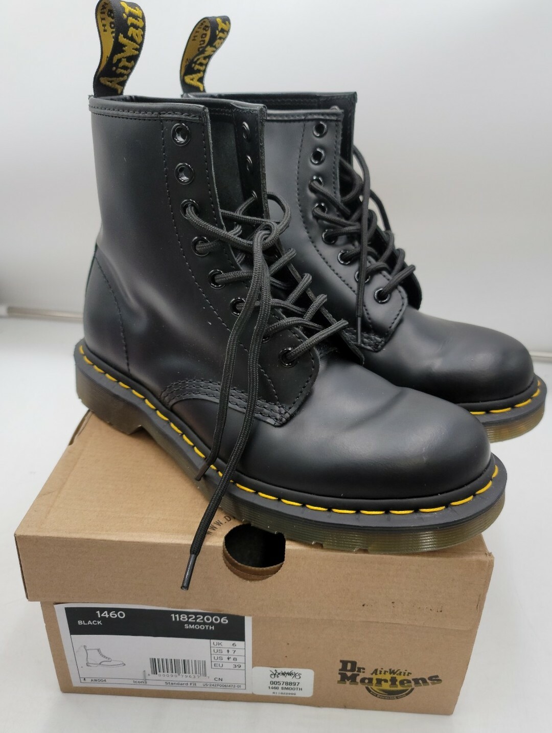 Dr. Martens 1460 8 Eye Leather Boots Men\u0026#039;s 7 Women\u0026#039;s 8 Black Smooth  11822006 800090796377 | eBay