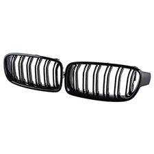 Pair Gloss Black Hood Bumper Dual Slats Grill For 12-18 BMW 3-Series F30 F31
