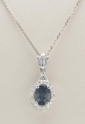 1.20 Carat Natural Blue Sapphire and Diamond 14K Solid White Gold Pendant