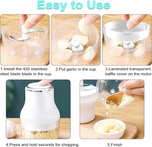 Powerful USB Mini Chopper with Auto-Stop Safety - 250ml Compact Garlic Processor - Picture 6 of 9