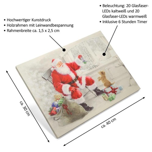 Wandbild mit LED Kunstdruck mit Beleuchtung Weihnachsmann 30x40 cm Timer Xmas - Bild 7 von 7