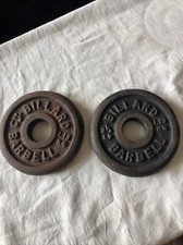 VINTAGE 2 BILLARD 2-1/2 Lb BARBELL WEIGHTs PLATE STANDARD 1  HOLE 5 LB TOTAL