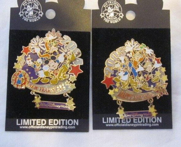 DISNEY WORLD NEW YEARS EVE & DAY  2004/2005 PIN SET LE DANGLE