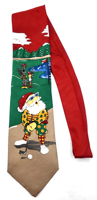 Golfing Santa in a Sand Trap Christmas Novelty Tie Jingle Bells
