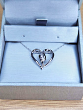 Zales Diamond Duo Heart Pendant 10K White Gold Necklace Accent Genuine