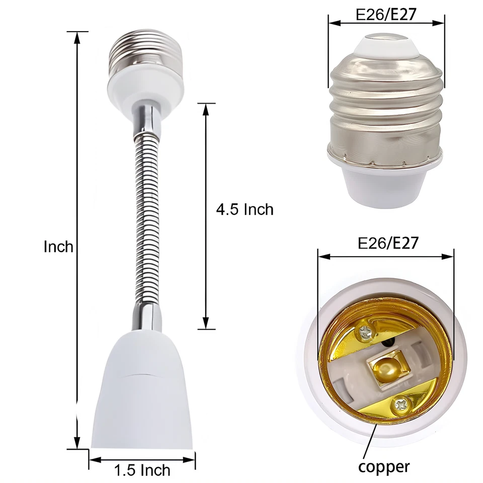 3 Pack E26 E27 Light Bulb Socket Flexible Extension Adapter Standard Medium Base - Image 4 of 4