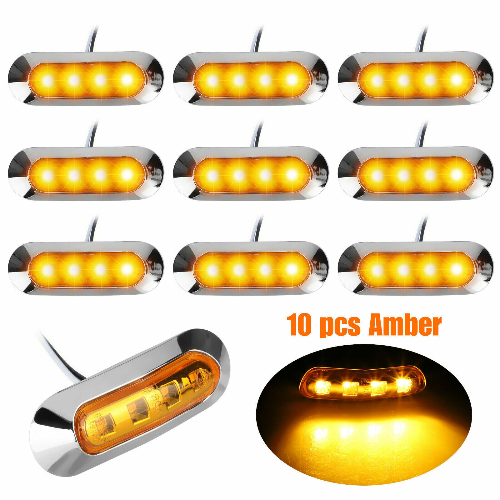 Amber Oval Led Trailer Lights 10x 3.8" Amber Side Marker Clearance Lights 6 LED For Truck Trailer Boat RV 12V Boat Trailer Steps Side Mount