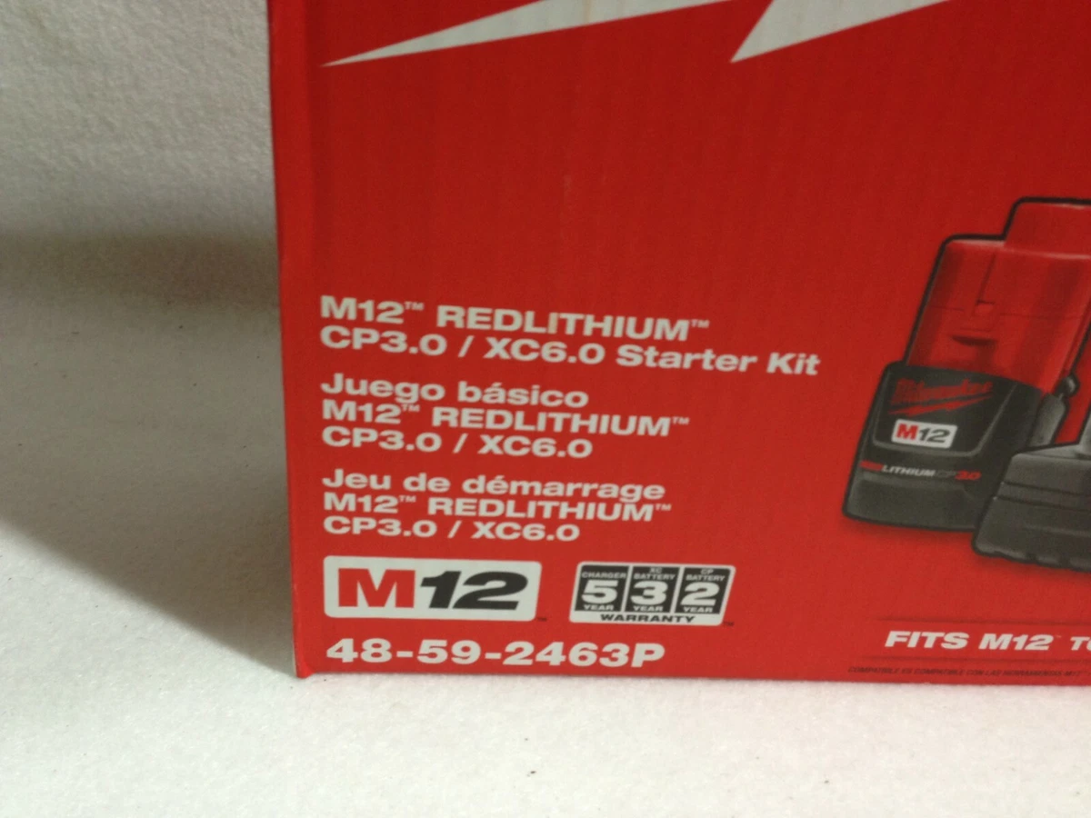 Milwaukee 48 59 2463P Starter Kit M12 XC 6.0 3.0 ah batteries