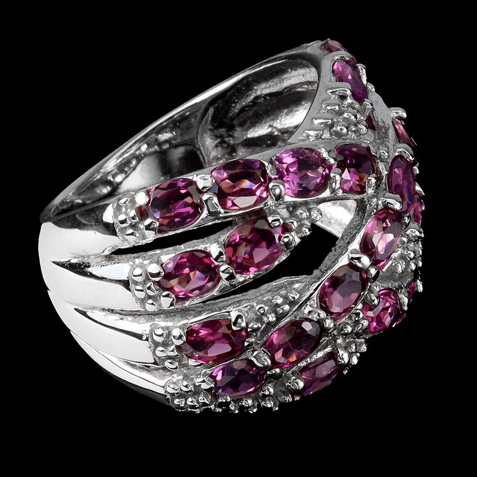 Anillo de plata de ley 925 ovalado rodolita granate piedras preciosas naturales joyería talla 8 Foto 3 de 4
