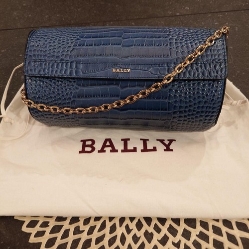 BALLY Barrel Chain Shoulder Crossbody Bag Blue Croc Embossed NEW for Present JPN - Picture 6 of 6