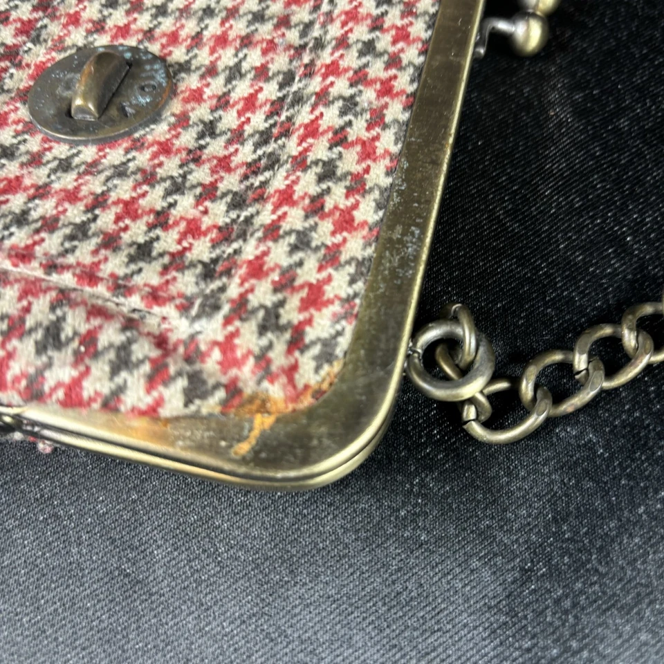 "Bolso de mano Roxy cadena metálica a cuadros vintage Y2K estampado de picnic cierre a presión cartera de 10""" Foto 4 de 4