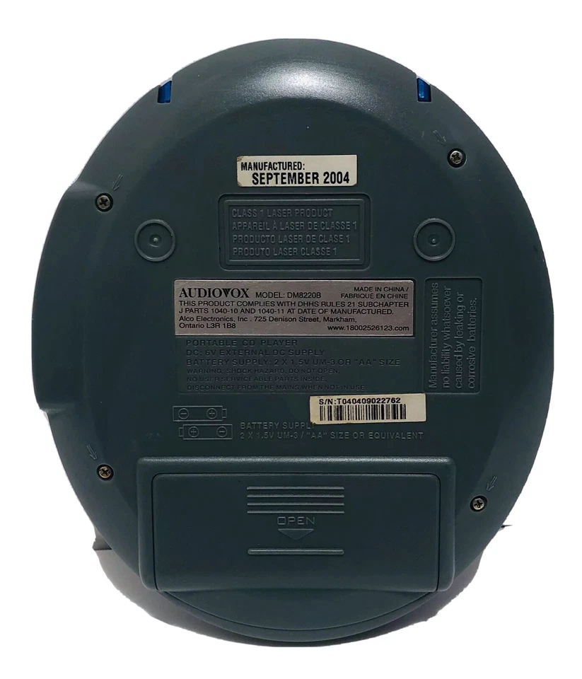 Reproductor de CD portátil Audiovox DM8220B azul cobalto probado Foto 2 de 2