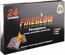 Fireglow 24 Cubes Firelighters Superior Safe BBQ Fire Wood Burners Stoves Grills 0.19 per lighter