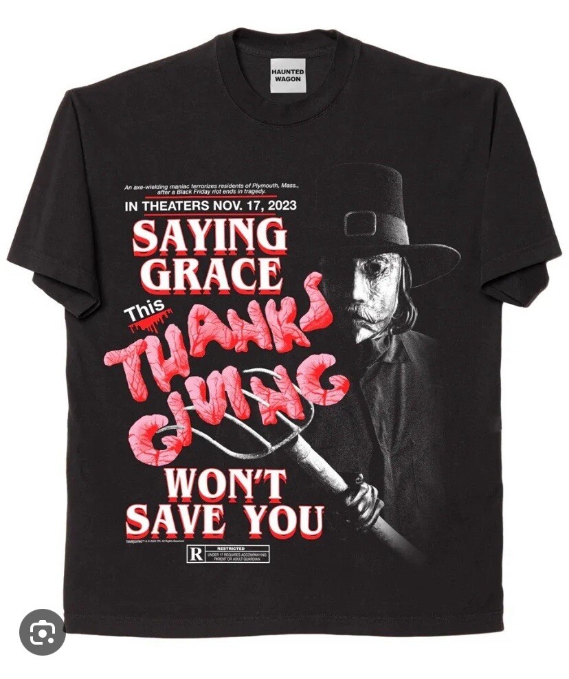 Online Ceramics x Thanksgiving Movie T-Shirt Haunted Wagon Horror